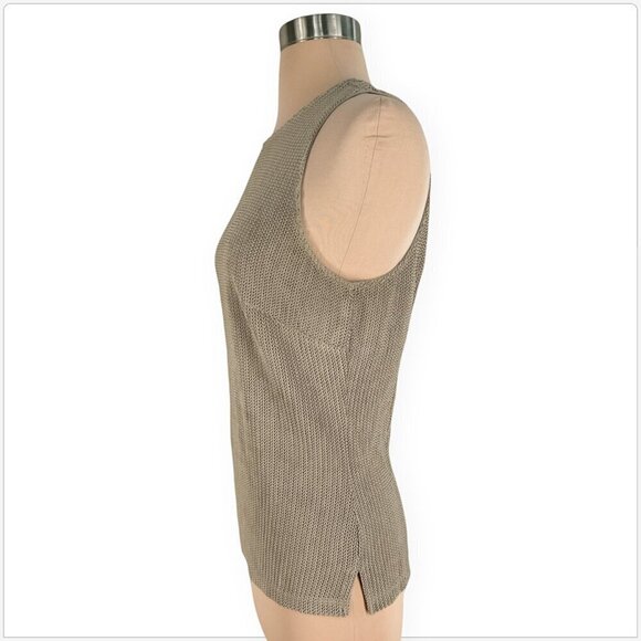 Mark Wong Nark Beige Taupe Textured Woven Knit Sleeveless Summer Tank Top L - Picture 2 of 4